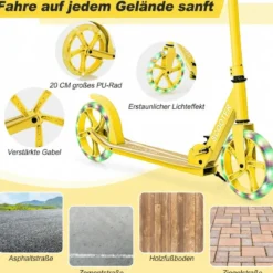 Klappbarer Scooter mit 100kg Tragkraft & 2 LED Räder Höhenverstellbarer Roller Tretroller