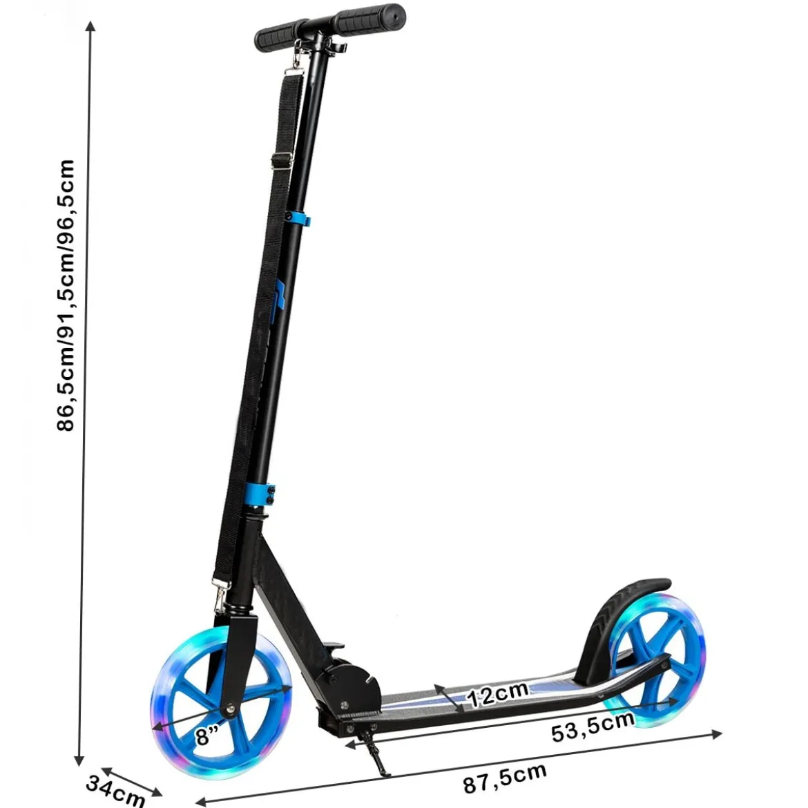 Klappbarer Scooter mit 100kg Tragkraft & 2 LED Räder Höhenverstellbarer Roller Tretroller