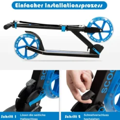 Klappbarer Scooter mit 100kg Tragkraft & 2 LED Räder Höhenverstellbarer Roller Tretroller