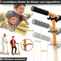 Klappbarer Scooter mit 100kg Tragkraft & 2 LED Räder Höhenverstellbarer Roller Tretroller
