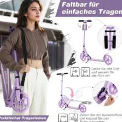 Klappbarer Scooter mit 100kg Tragkraft & 2 LED Räder Höhenverstellbarer Roller Tretroller
