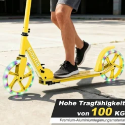 Klappbarer Scooter mit 100kg Tragkraft & 2 LED Räder Höhenverstellbarer Roller Tretroller