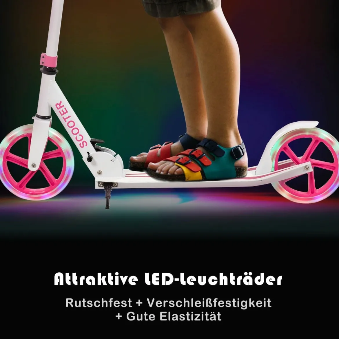 Klappbarer Scooter mit 100kg Tragkraft & 2 LED Räder Höhenverstellbarer Roller Tretroller