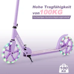 Klappbarer Scooter mit 100kg Tragkraft & 2 LED Räder Höhenverstellbarer Roller Tretroller