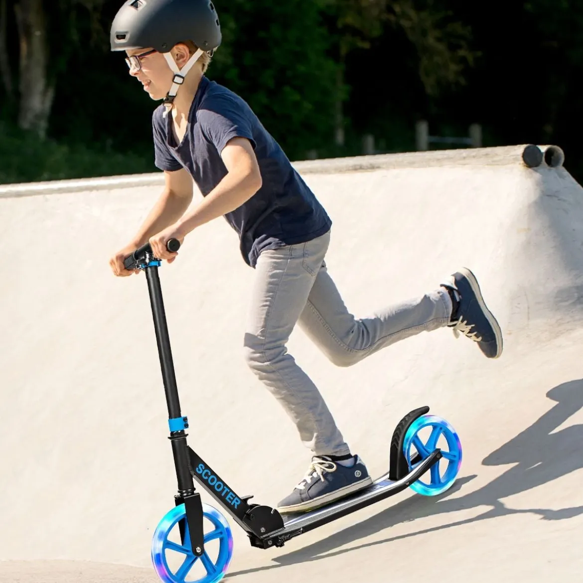 Klappbarer Scooter mit 100kg Tragkraft & 2 LED Räder Höhenverstellbarer Roller Tretroller