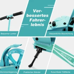 Klappbarer Scooter mit 100kg Tragkraft & 2 LED Räder Höhenverstellbarer Roller Tretroller