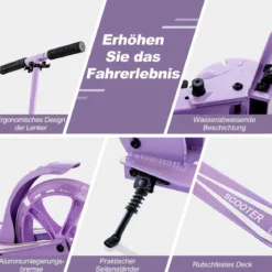 Klappbarer Scooter mit 100kg Tragkraft & 2 LED Räder Höhenverstellbarer Roller Tretroller