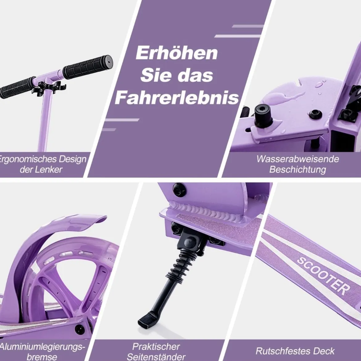 Klappbarer Scooter mit 100kg Tragkraft & 2 LED Räder Höhenverstellbarer Roller Tretroller