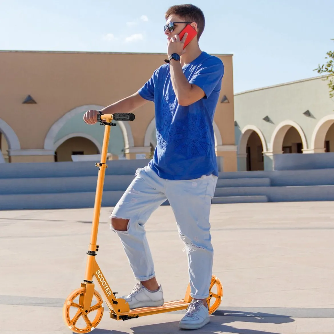 Klappbarer Scooter mit 100kg Tragkraft & 2 LED Räder Höhenverstellbarer Roller Tretroller