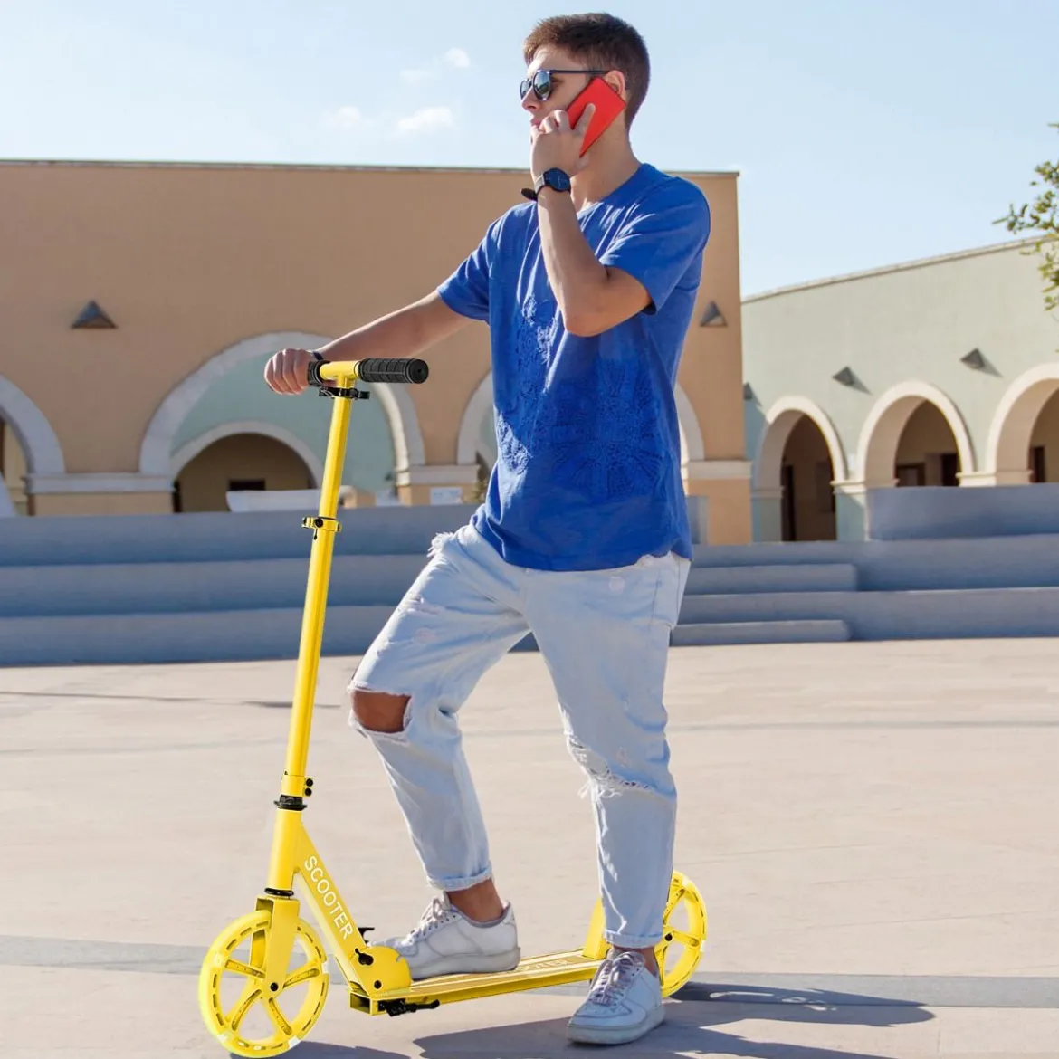 Klappbarer Scooter mit 100kg Tragkraft & 2 LED Räder Höhenverstellbarer Roller Tretroller