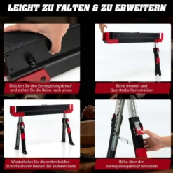 Klappbarer Sägebock im 2er-Pack aus Stahl mit 2 x 4 Stützarmen 61,5–82,7 cm Höhenverstellbar
