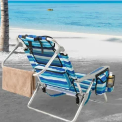 Klappbarer Strandstuhl mit Verstellbarer Rückenlehne & Kühltasche Campingstuhl