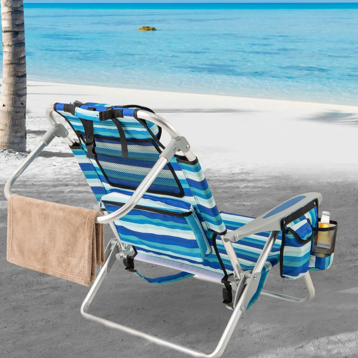 Klappbarer Strandstuhl mit Verstellbarer Rückenlehne & Kühltasche Campingstuhl
