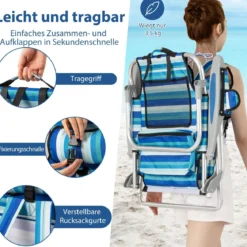 Klappbarer Strandstuhl mit Verstellbarer Rückenlehne & Kühltasche Campingstuhl