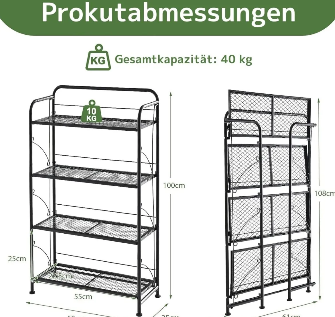 Klappbarer 4-stufiger Metall Pflanzenständer mit anpassbarer Ablage belastbar bis 40 kg