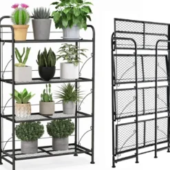 Klappbarer 4-stufiger Metall Pflanzenständer mit anpassbarer Ablage belastbar bis 40 kg
