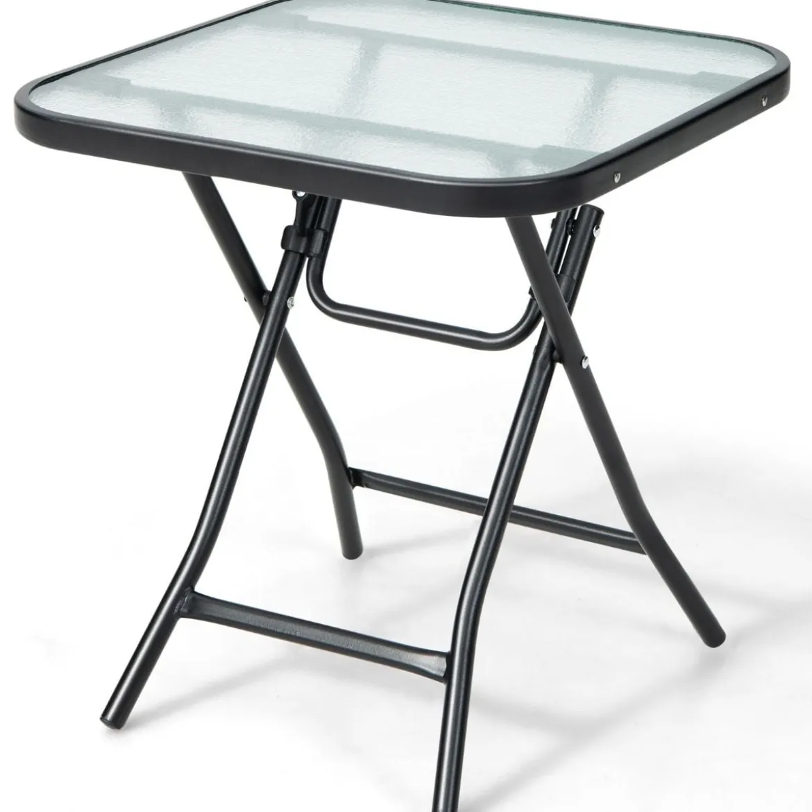 Klappbarer Terrassen-Beistelltisch Quadratischer Glastisch mit Rostfreiem Rahmen Schwarz