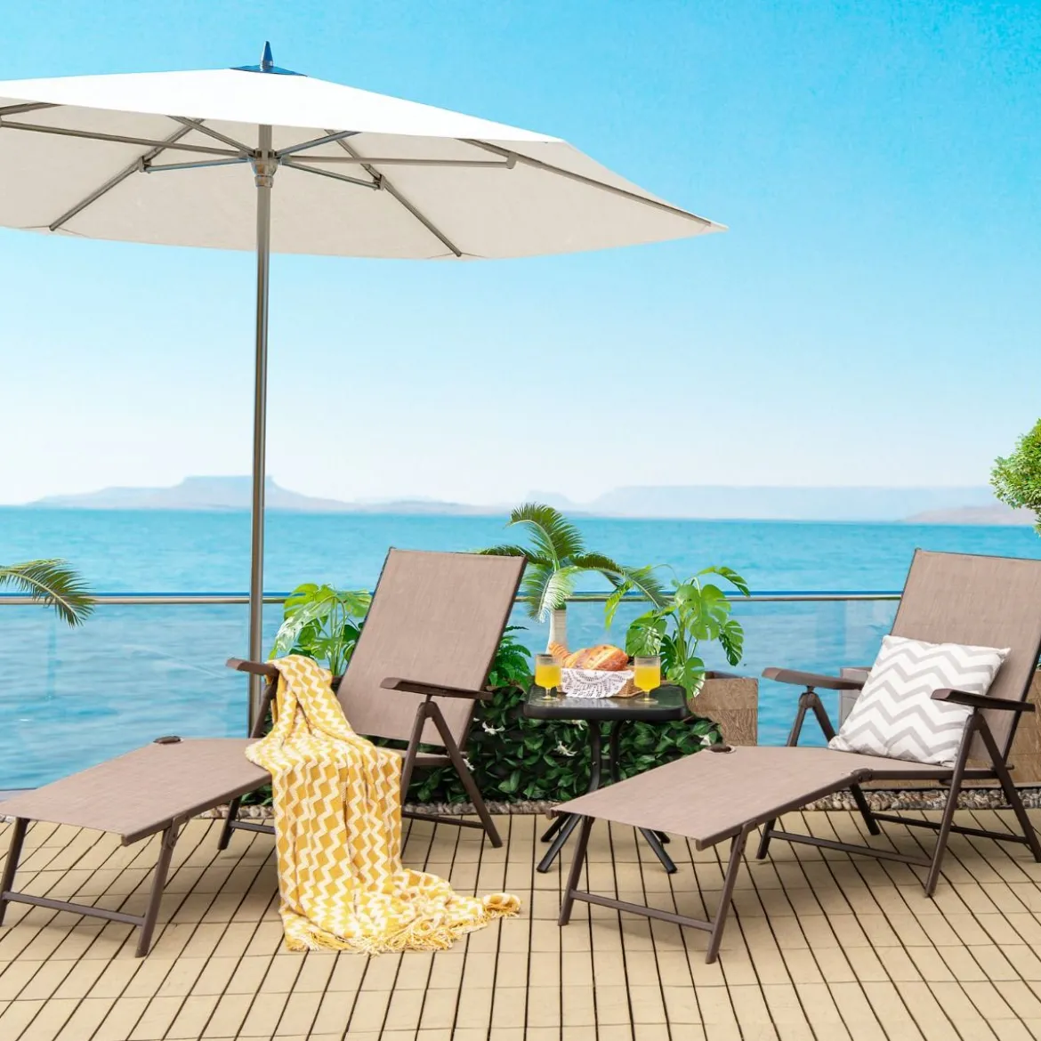 Klappbarer Terrassenliegestuhl mit 5 anpassbaren Positionen der Rückenlehne Braun