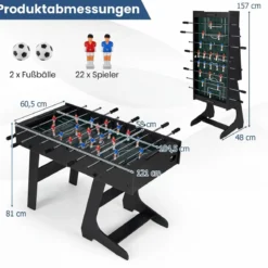 Klappbarer Tischkicker mit 22 Spielfiguren & 2 Bällen & 2 Punktezähler 120 cm Kickertisch Schwarz