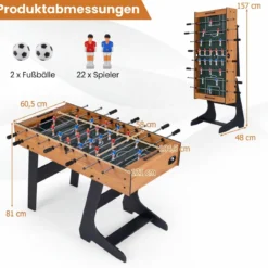 Klappbarer Tischkicker mit 22 Spielfiguren & 2 Bällen & 2 Punktezähler 120 cm Kickertisch Natur