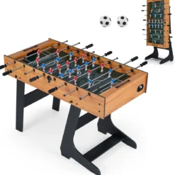 Klappbarer Tischkicker mit 22 Spielfiguren & 2 Bällen & 2 Punktezähler 120 cm Kickertisch Natur