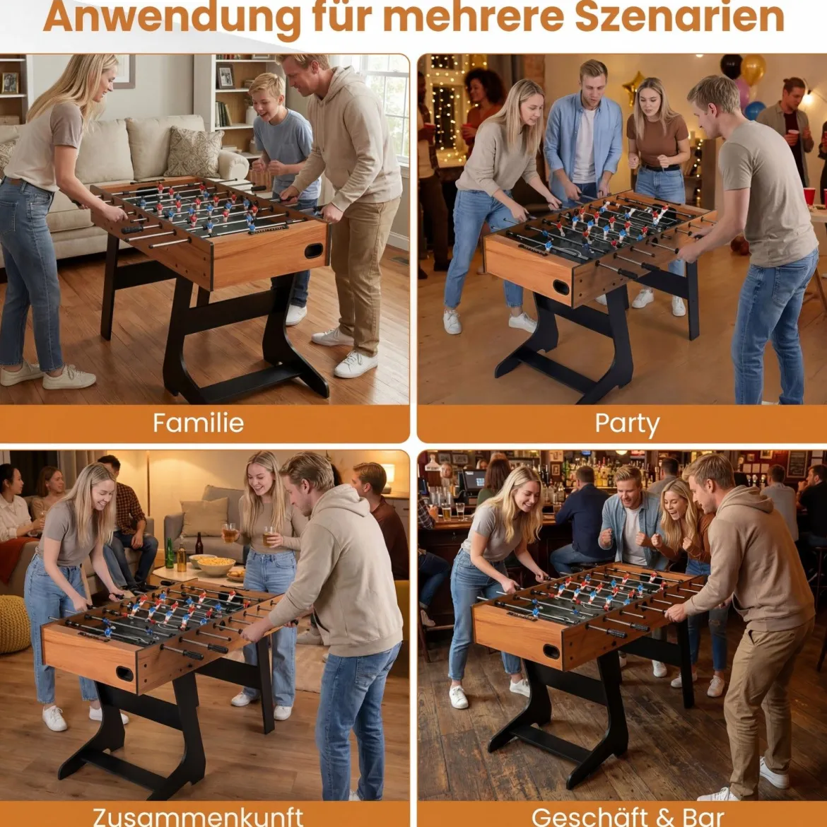 Klappbarer Tischkicker mit 22 Spielfiguren & 2 Bällen & 2 Punktezähler 120 cm Kickertisch Natur