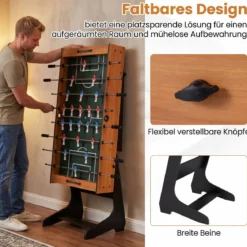 Klappbarer Tischkicker mit 22 Spielfiguren & 2 Bällen & 2 Punktezähler 120 cm Kickertisch Natur