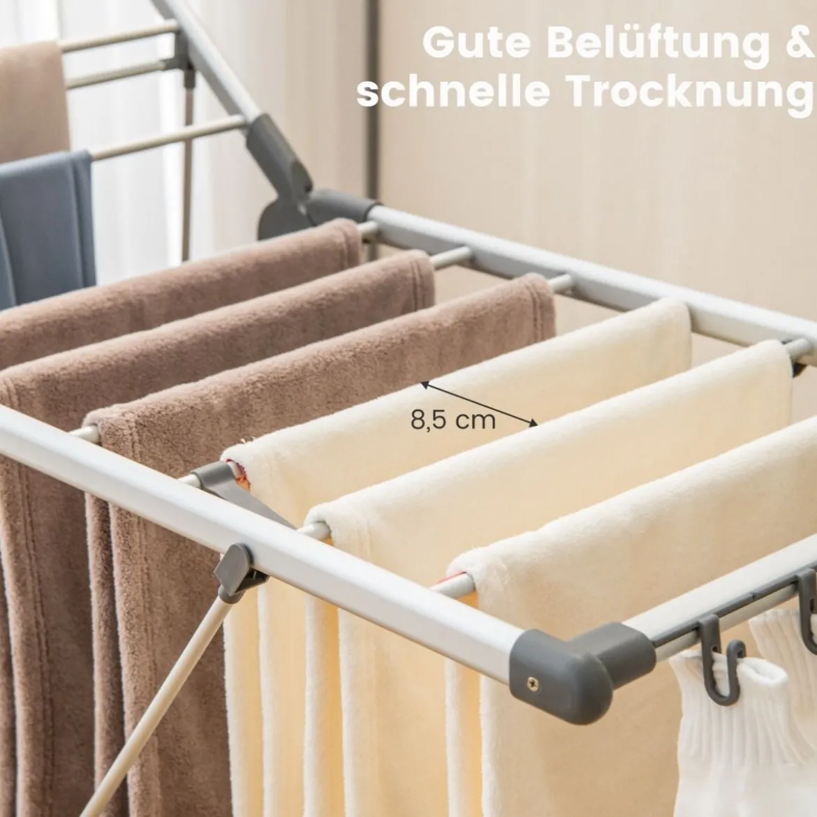 Klappbarer Wäscheständer mit 5-stufiger Höhenverstellung & 21 Wäschestangen & 10 Seitenklammern