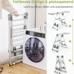 Klappbarer Wäscheständer mit 5-stufiger Höhenverstellung & 21 Wäschestangen & 10 Seitenklammern