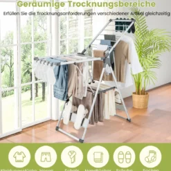 Klappbarer Wäscheständer mit 5-stufiger Höhenverstellung & 21 Wäschestangen & 10 Seitenklammern