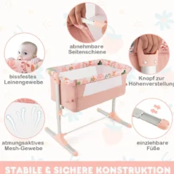Klappbares Beischlafbett mit 4 Verstellbaren Höhen & Einziehbaren Füßen & Tragetasche