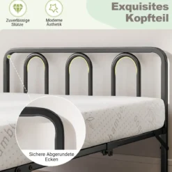 Klappbares Bettgestell mit Matratze Tragbares Klappbett mit Kopf- & Fußteil Plattformbett Schwarz 200 x 90 cm
