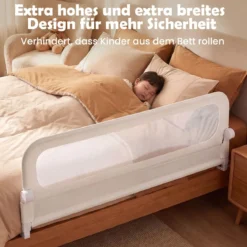 Klappbares Bettgitter für Kleinkinder verstellbares Baby-Bettgitter mit abnehmbarem Oxford-Stoffbezug Weiß 178 cm x 36 cm x 60 cm