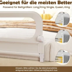 Klappbares Bettgitter für Kleinkinder verstellbares Baby-Bettgitter mit abnehmbarem Oxford-Stoffbezug Weiß 178 cm x 36 cm x 60 cm