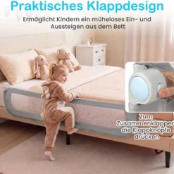 Klappbares Bettgitter für Kleinkinder verstellbares Baby-Bettgitter mit abnehmbarem Oxford-Stoffbezug Grau