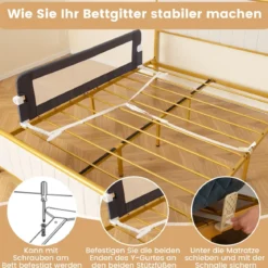 Klappbares Bettgitter mit Verstellbarer & EIN-klick-Faltung Gurte Bettschutzgitter 150 x 42cm