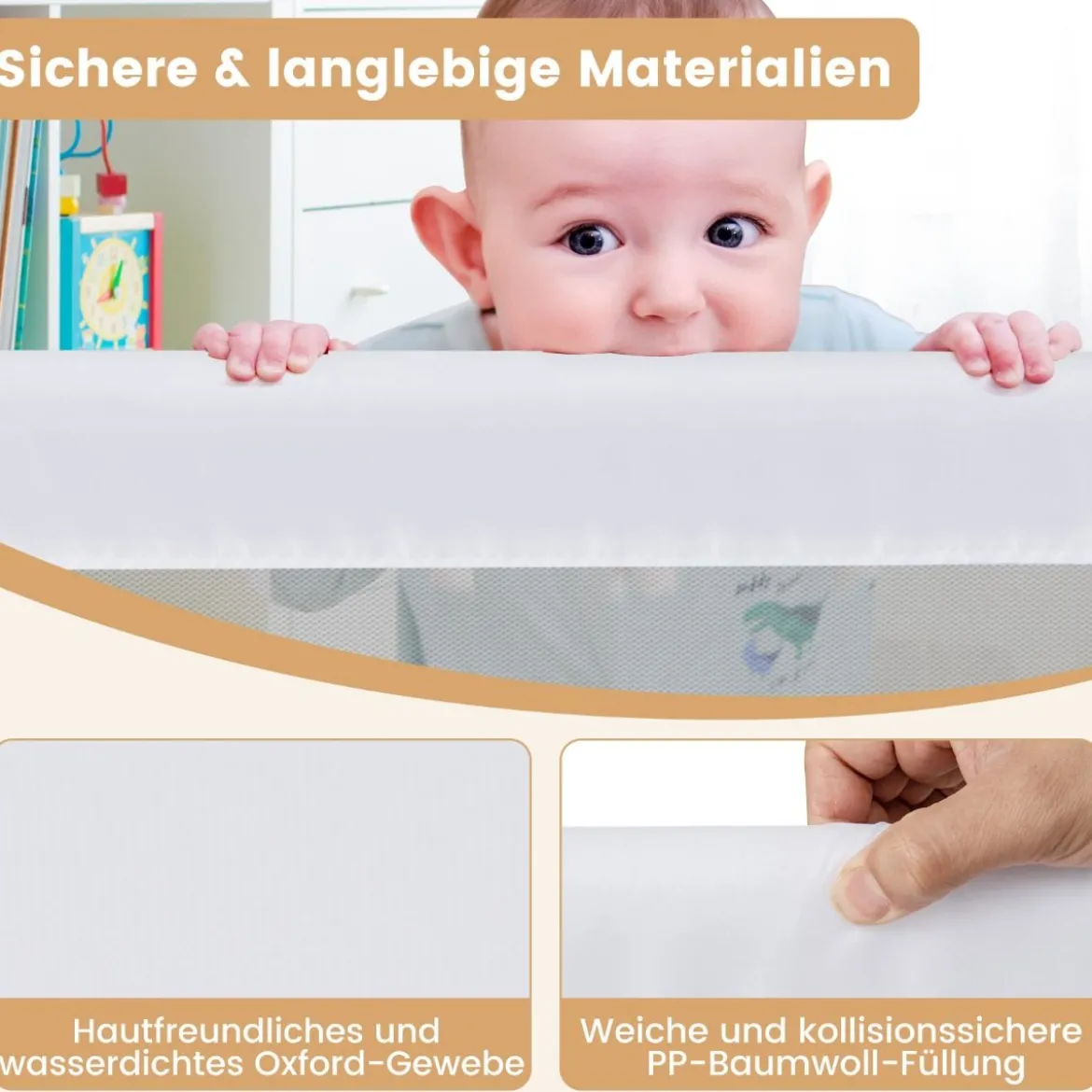 Klappbares Bettgitter mit Verstellbarer & EIN-klick-Faltung Gurte Bettschutzgitter 150 x 42cm