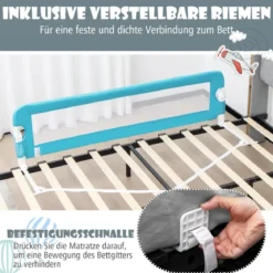 Klappbares Bettgitter mit Verstellbarer & EIN-klick-Faltung Gurte Bettschutzgitter 150 x 42cm