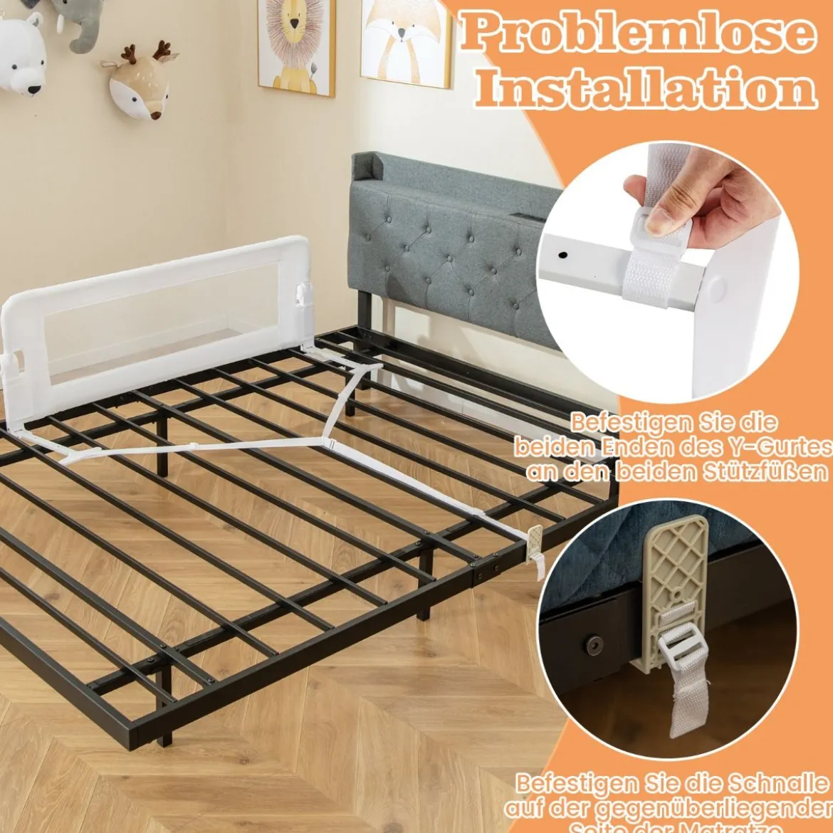 Klappbares Bettgitter mit Verstellbaren Riemen Bettschutzgitter 121 x 40,5 x 42 cm
