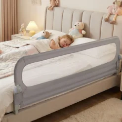 Klappbares Bettgitter 198 x 60 cm+Klappbares Bettgitter mit Abnehmbarem Oxford-Stoffbezug Grau