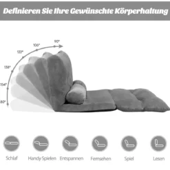 Klappbares Bodensofa 3 in 1 Grau Schlafsofa mit Schlaffunktion und Verstellbarer Rückenlehne