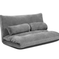 Klappbares Bodensofa 3 in 1 Grau Schlafsofa mit Schlaffunktion und Verstellbarer Rückenlehne