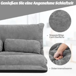 Klappbares Bodensofa 3 in 1 Grau Schlafsofa mit Schlaffunktion und Verstellbarer Rückenlehne