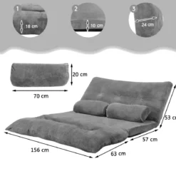 Klappbares Bodensofa 3 in 1 Grau Schlafsofa mit Schlaffunktion und Verstellbarer Rückenlehne