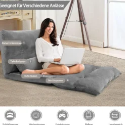 Klappbares Bodensofa 3 in 1 Grau Schlafsofa mit Schlaffunktion und Verstellbarer Rückenlehne