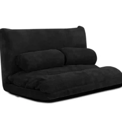 Klappbares Bodensofa Sofabett mit 2 Kissen & Rückenlehne 6-stufig Einstellbares Bodensessel Schwarz