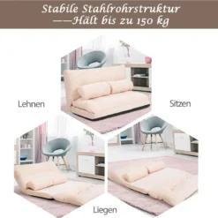 Klappbares Bodensofa Sofabett mit 2 Kissen & Rückenlehne 6-stufig Einstellbares Bodensessel Beige
