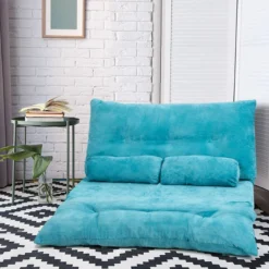 Klappbares Bodensofa Sofabett mit 2 Kissen & Rückenlehne 6-stufig Einstellbares Bodensessel Blau