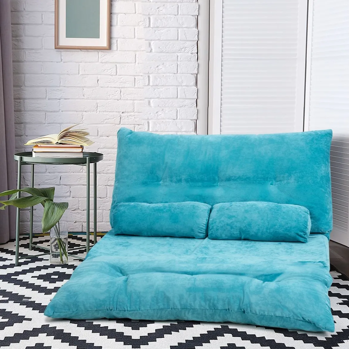 Klappbares Bodensofa Sofabett mit 2 Kissen & Rückenlehne 6-stufig Einstellbares Bodensessel Blau