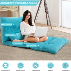 Klappbares Bodensofa Sofabett mit 2 Kissen & Rückenlehne 6-stufig Einstellbares Bodensessel Blau